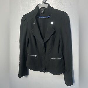 White House Black Market Black Moto Style Blazer with Silver Accents